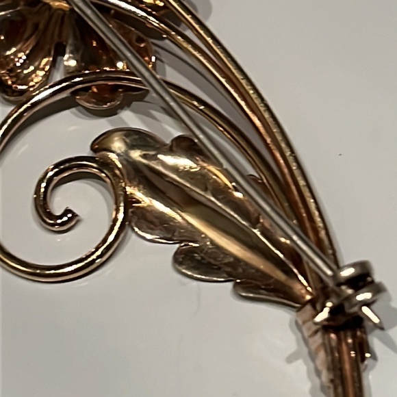 Vintage sterling brooch w/ rose, green & yellow gold plate - signed Walter Lampl - Picture 6 of 8